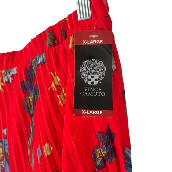 Vince Camuto red floral midi skirt XL fireball pleated NWT - Picture 2 of 12